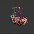 Colorful Cartoon Style Toy Ship With Multiple Masts And Decorative Elements